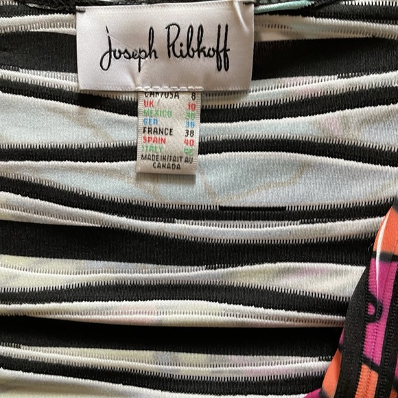 Joseph Ribkoff Women's Floral V-Neck Faux‎ Wrap Dress Short Sleeve Size 8 Medium - Picture 5 of 5